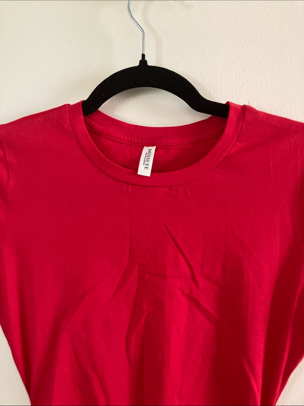Ruched Red Midi Dress with Crew Neck - Picture 3 of 8
